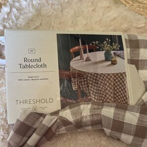 Threshold Beige and White Checkered Round Tablecloth